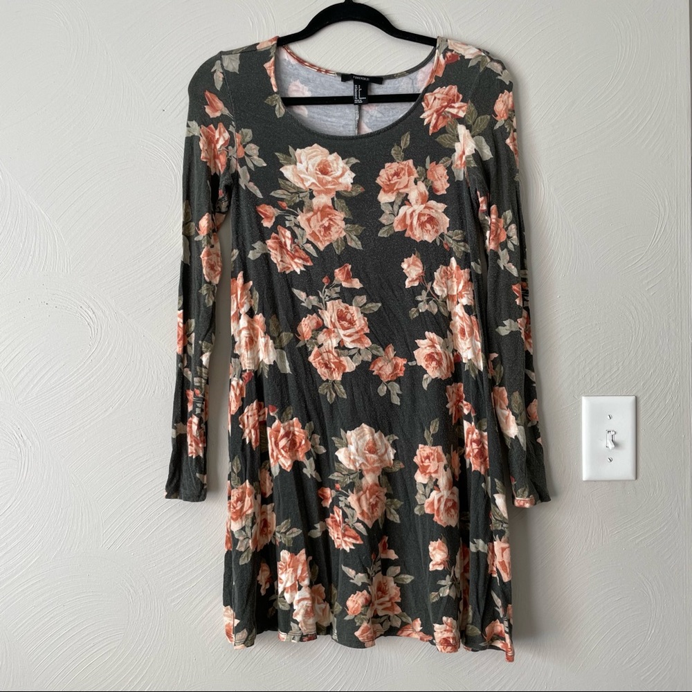 Forever 21 Floral Print Jersey Long Sleeve Dress